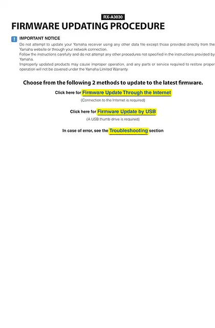 yamaha雅马哈RX-A3030_RX-A2030_RX-V3075_RX-V2075 Firmware Update Installation_Manual